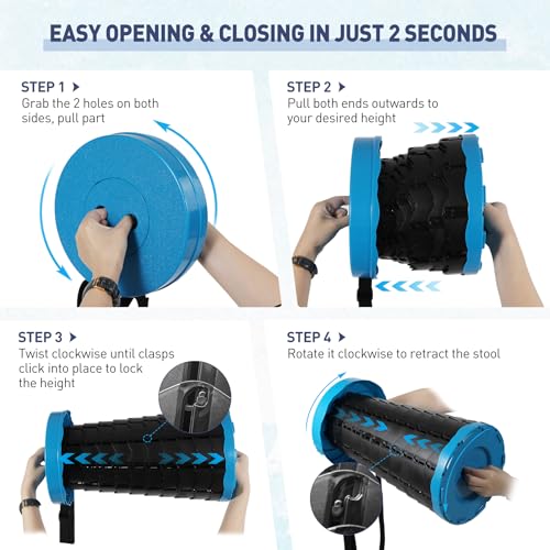 Upgraded Collapsible Stool, Portable Folding Stool with Load Capacity 500lbs for Adults, Sturdy Telescopic Seat for Camping Fishing Hiking BBQ, Blue - color: Blue