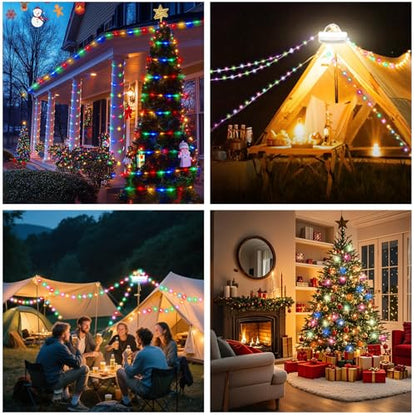 Camping String Lights Rechargeable 4000mAh, 3 in 1 Upgraded Outdoor String Lights with 13 Lighting Modes, 32.8FT LED Hanging Lights, Waterproof Camping Lights for Awning Party Festival Decor