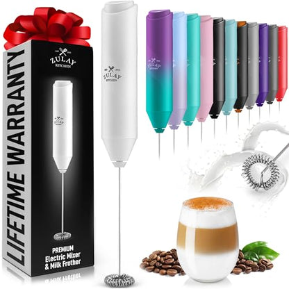 Zulay Kitchen Powerful Milk Frother Wand - Handheld Stainless Steel - Battery Operated Drink Mixer for Coffee, Lattes, Cappuccino, Matcha - Froth Mate Frother Gift - Glacier White - color: Glacier White, size: Classic Froth Mate