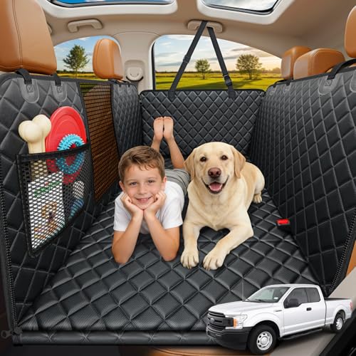 URPOWER Large Back Seat Extender for Dogs, Hard Bottom Dog Car Seat Cover for Extended Cab Trucks, Waterproof Dog Hammock Pet Travel Bed Rear Seat Protector Holds 400lbs for Ford F-150 SuperCab - color: All Black, size: Large - for Extended Cab Trucks