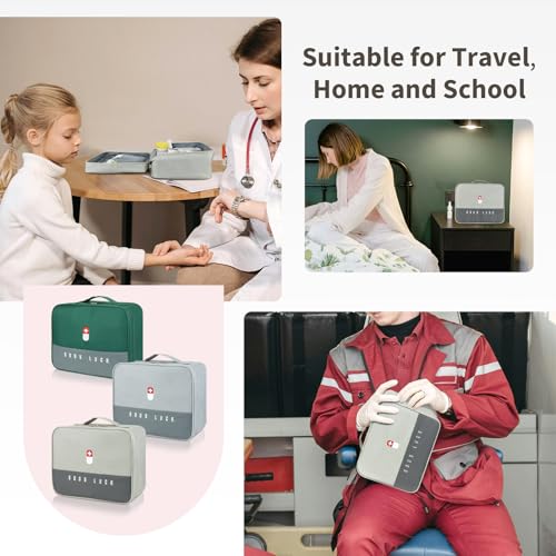 First Aid Bag Empty, Multifunction Emergency Medicine Storage Bag for Outdoor Camping Hiking Travel Emergency (Light Grey)