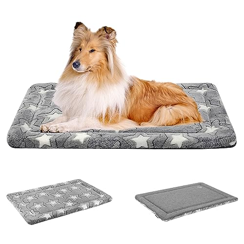 EMPSIGN Fancy Dog Bed Mat, Pet Bed Pad Reversible (Cool & Warm), Machine Washable Crate Pad, Pet Sleeping Mat for Small to XXX-Large Dogs, Grey, Star Pattern,XXL (48inch X30inch X1.1'') - color: Grey with Star Pattern, size: XXL (47.2"x28.3"x1.1")