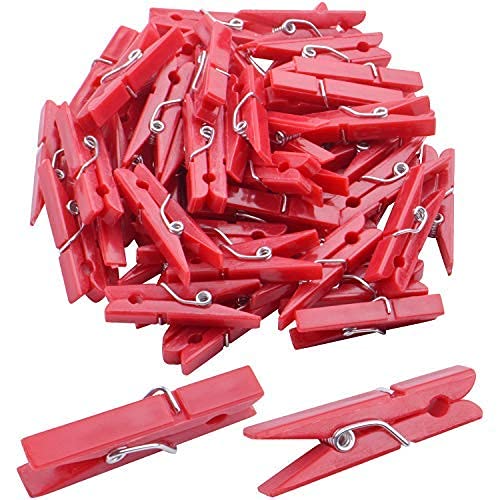 Jdesun 50 Pieces Photo Clips,Mini Plastic Picture Paper Clip Clothespins Peg for Office,Home,Arts(Red) - color: Red