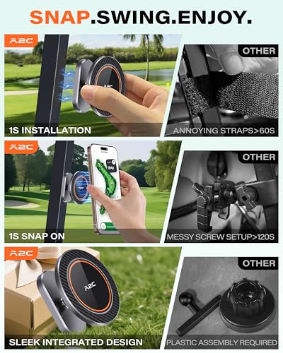 A2C Alloy Magnetic Golf Cart Phone Holder for MagSafe iPhone, Unique Fathers Day Golf Gifts for Men Dad Him Husband Ladies Her Golfers, Golf Accessories Essentials Gadgets Fits EZGO, Club Car, Yamaha - color: 1x Iron Gray