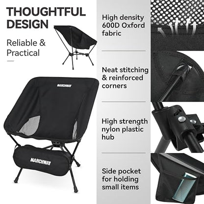 MARCHWAY Lightweight Folding Camping Chair with Spring Lock, Stable Compact Portable for Outdoor Camp, Travel, Beach, Picnic, Festival, Hiking, Backpacking (Lowback Black) - color: Lowback Black