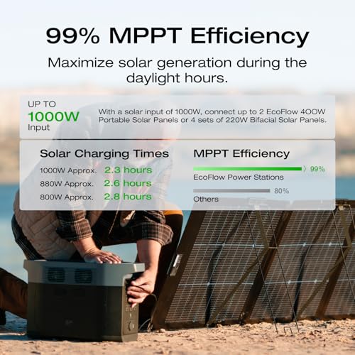 EF ECOFLOW Solar Generator DELTA 2 Max 2048Wh with 2x220W Solar Panel, LFP Battery Portable Power Station, Up to 3400W AC Output, AC + Solar Fast Dual Charging Full Charge in 1 Hr For Camping RV - style: DELTA 2 Max+2*220W Solar Panel