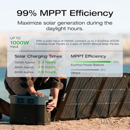 EF ECOFLOW Solar Generator DELTA 2 Max 2048Wh with 2x220W Solar Panel, LFP Battery Portable Power Station, Up to 3400W AC Output, AC + Solar Fast Dual Charging Full Charge in 1 Hr For Camping RV - style: DELTA 2 Max+2*220W Solar Panel