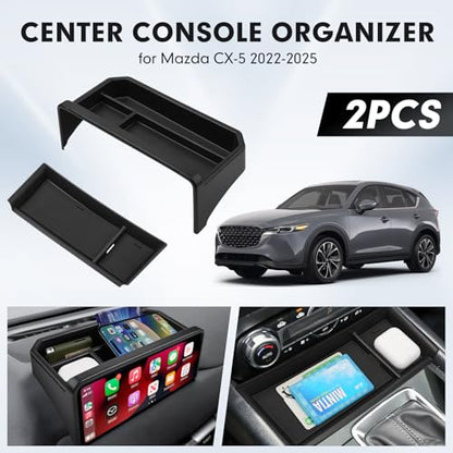 Autorder Center Console Front Organizer & Dashboard Organizer for 2022-2025 2026 Mazda CX5 Accessories,ABS Material for Storing Sunglasses, Coins & Small Items - 2PCS