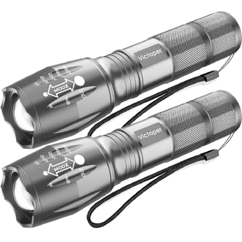 Victoper LED Flashlight 2 Pack Grey, Bright High Lumens Tactical Flashlights High Lumens with 5 Modes, Waterproof Zoomable Flash Light for Outdoor, Gifts for Father's Day Camping Essentials Gear - color: Gray, size: 2 PACK