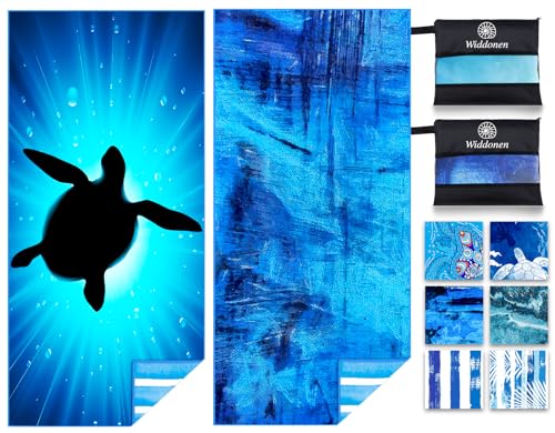 Widdonen Lightweight Thin Microfiber Beach Towel Sand Free Quick Dry Absorbent Compact Soft Pool Swim Travel Towels Extra Large Oversized Beach Accessories Packable Essentials Stuff Gifts for Adult - color: 2 Pack Dark Sea Turtle