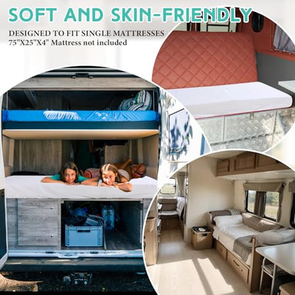 Baderke 75" x 31"x 9'' Cot Sheet (Sheet Only) Compatible with Narrow Twin Mattress Camp Bunk Beds RVs Microfiber Sheet for Bunk Guest Beds Army Cots Trifold Mattress(White,2 Pack) - color: White