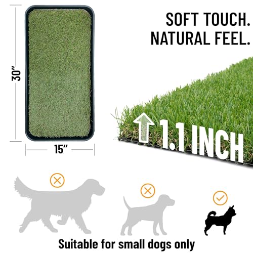 Ottomanson Artificial Grass Puppy Potty Training Pad with Tray, 15" x 30" Reusable Pee Pad for Small Pets and Dogs - color: A Black Tray/Grass, size: Pet - 15" x 30"