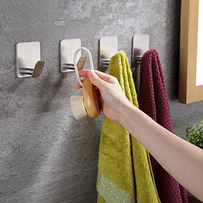 DELITON Adhesive Towel Hooks on Wall: Robe Hooks for Hanging Clothes Hats Stick on Bathroom/Kitchen SUS 304 Stainless Steel Silver - color: Silver