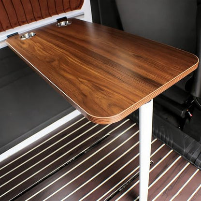 Folding RV Dinette Table with 2 Cup Holders - Space-Saving Wall Table for Campervans, Motorhomes, Small Apartments & Kitchens - Sturdy White Steel Brackets (Brown)