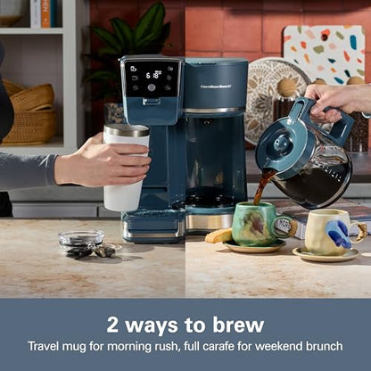 Hamilton Beach 2-Way 12 Cup Programmable Drip Hot and Iced Coffee Maker & Single Serve Coffee Machine, AquaFlow Showerhead, Glass Carafe, Auto Pause and Pour, Kitchen Makeover Blue (47502J) - color: Kitchen Makeover Blue