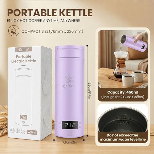 Portable Kettle (120V), Travel Kettle for Business Trips, 316-Grade Stainless Steel, 4 Temperature Settings, with Auto-Shutoff (Purple, 9.05 * 3.15) - color: Purple