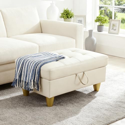 Leather Storage Ottoman Footstool Bench for Living Room Furniture,33.5" Large Square Foot Rest Stool Coffee Table,Leather Sofa Chair for Home Decor,Living Room,Bedroom,Apartment,Rv Car(Cream) - color: Cream 33.5