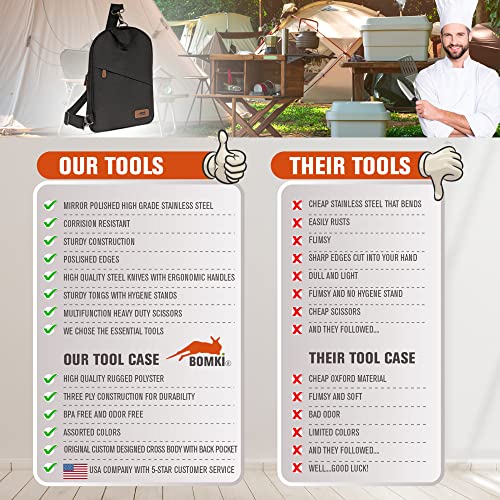 BOMKI Grilling and Camping Cooking Utensils Set for The Outdoors BBQ - Camping Utensil Set Camping Kitchen Set Cookware Accessories with Case Camping Essentials Camping Stuff Camp Cooking Set - style: Black Lite