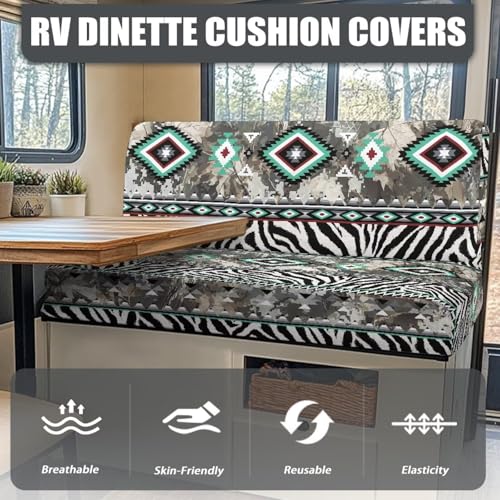 Zebra Stripe RV Dinette Cushion Covers 2 PCS Aztec Camper Cushion Slipcovers Stretchable Sofa Cushion Ccovers Include 1 Bench Cover 1 Backrest Cover RV Interior Accessories - color: Aztec Zebra Stripe