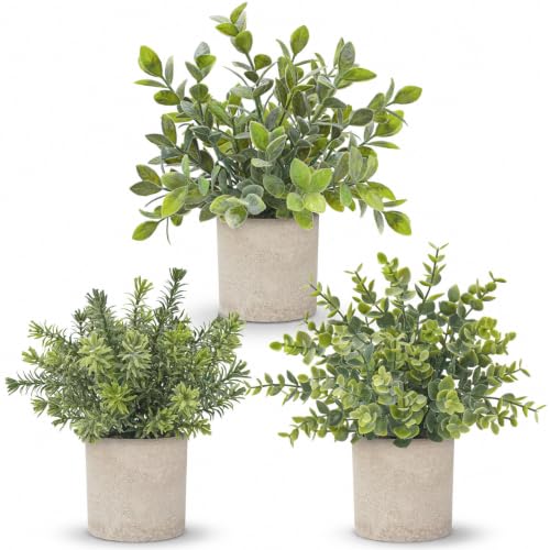 Der Rose 3 Pack Mini Potted Fake Plants Artificial Plastic Eucalyptus Plants Topiaries for Home Office Desk Farmhouse Shelf Room Bathroom Decor(Sage Green) - color: Sage Green