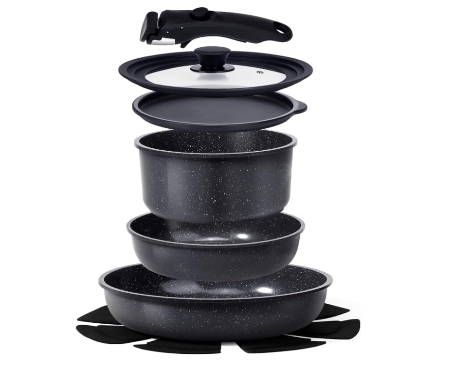 GiPP Ceramic Pots and Pans Set Non Stick, Nonstick Detachable Handle Cookware Sets, Healthy Non Toxic PFAS PFOA & PTFE Free, Dishwasher ＆Oven Safe, Induction Kitchen Pot and Pan, 8 Piece Grey - color: Dark Gray, size: 0802