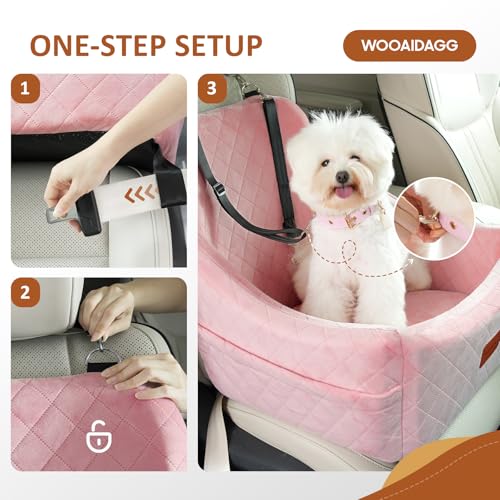 WOOAIDAGG Dog Car Seat for Medium Dogs, Pet Travel Bed with Seat Belt Channel, Fully Detachable and Washable, 3 Straps Easy to Install (Pink) - color: Pink