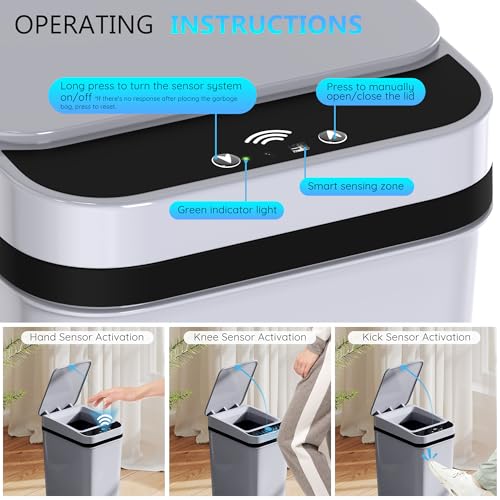 jinligogo 3Pack Bathroom Small Trash Can with Lid, 2.6 Gallon Touchless Automatic Garbage Can Slim Waterproof Motion Sensor Smart Trash Bin for Bedroom, Office, Living Room White/Black/Grey - color: Mix