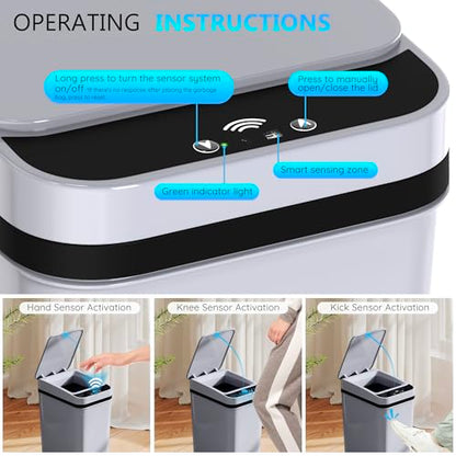 jinligogo 3Pack Bathroom Small Trash Can with Lid, 2.6 Gallon Touchless Automatic Garbage Can Slim Waterproof Motion Sensor Smart Trash Bin for Bedroom, Office, Living Room White/Black/Grey - color: Mix