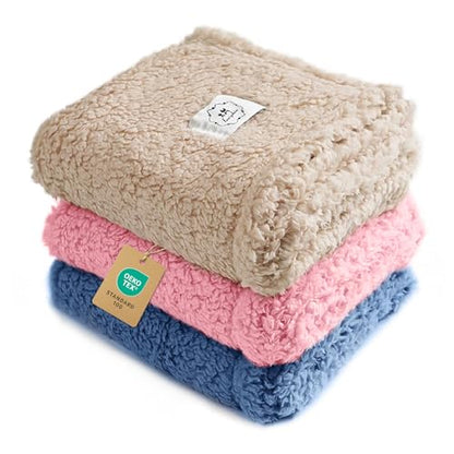 Luciphia 1 Pack 3 Calming Dog Blanket Fluffy Premium Fleece Pet Blankets Soft Sherpa Throw for Dogs Puppy Cat Beige/Pink/HazeBlue Large (41" x31") - color: Beige/Pink/Hazeblue, size: Large (Pack of 3)