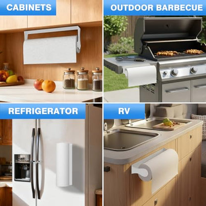 Paper Towel Holder Under Cabinet, Adhesive or Screw Mount, Fits Standard & Mega Rolls, Wall Mount Rack for Kitchen, Bathroom, RV, White - color: White