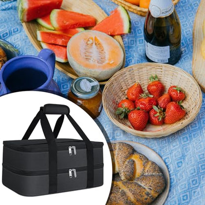 esouler Double Insulated Casserole Carrier Bag Hot & Cold Food Carrier Bag Lasagna Holder Lunch Bag for Picnics, Parties, Travel, Fits 9 x 13 Inches Casserole Dish-Black - color: Black, size: 16x10x7.2 in