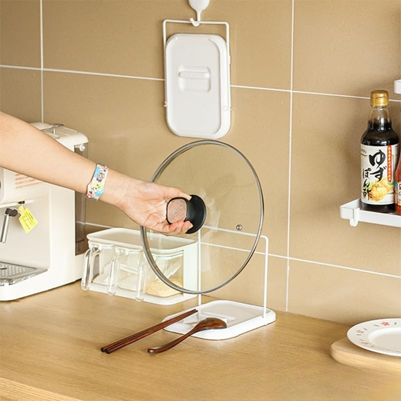 Pot Lid Holder, Lid and Spoon Rest Holder for Kitchen Counter, Foldable Pan Lid Organizer Stand with Nonslip Pads Multifunctional Utensils