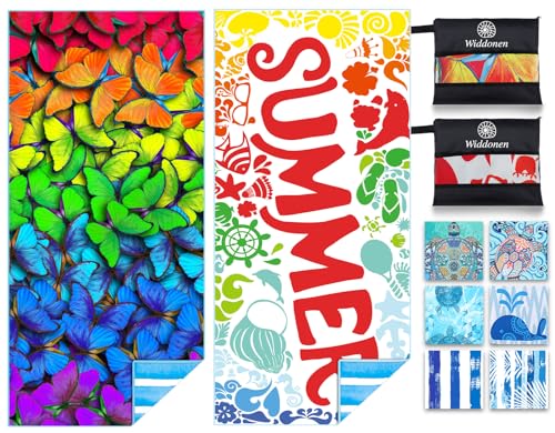 2 Pack Microfiber Lightweight Beach Towel Sand Free Quick Dry Absorbent Thin Compact Towels for Swimming Pool Camping Beach Accessories Large Easy Pack Travel Things for Vacation Essentials Gift - color: 2 Pack Colorful Summer M