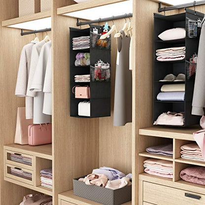 MAX Houser 5-Shelf Hanging Closet Organizer,Space Saver, Cloth Hanging Shelves with 4 Side Pockets,Foldable, Black - color: Black