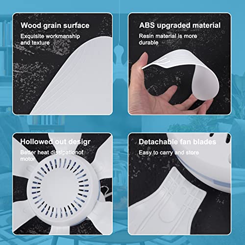 Xindejia USB Powered Small Ceiling Fan 6 Blades Quiet DC 5V USB Hanging Fans for Indoor Outdoor RV Bed Room Dorm Desk Travel Camping Tent Cubicle Mini Portable Canopy Fans - White