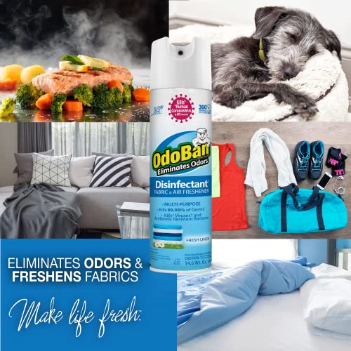 OdoBan Ready-to-Use 360-Degree Continuous Spray Disinfectant and Harsh Aroma Eliminator, Fabric and Air Freshener, 4 Pack, 14.6 Ounces Each, Fresh Linen Scent - size: 14.6 Fl Oz (Pack of 4)
