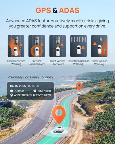 70mai 4K Dash Cam Front and Rear, Built in Wi-Fi 6 & GPS Car Camera, Super Night Vision, ADAS, 3'' IPS Screen, 24H Parking Mode, Time-Lapse, Loop Recording, with 128GB Card (A800SE) (Pack of 2) - size: A800SE-1 (Pack of 2)