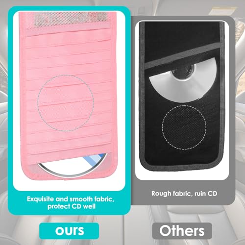 Car CD Case Holder, DVD Vehicle Visor Storage Orangizer Vehicle Sun Visor Organizer Large Capacity CD Case With 12 DVD Storage Sleeves, Mesh Pocket, Pen Holder And Elastic Strap, Pink Canvas Material