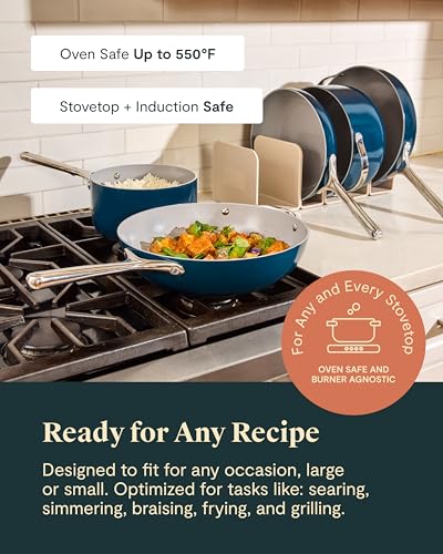 Caraway 31-Piece Ceramic Cookware Bundle - Fry Pans, Saucepans, Sauté Pan, Dutch Oven, Petite Cooker, Stir Fry, Rondeau, Stock Pot, Grill & Griddle Pans, Roasting Pan, Racks, Organizers - Navy - size: 31pc Set