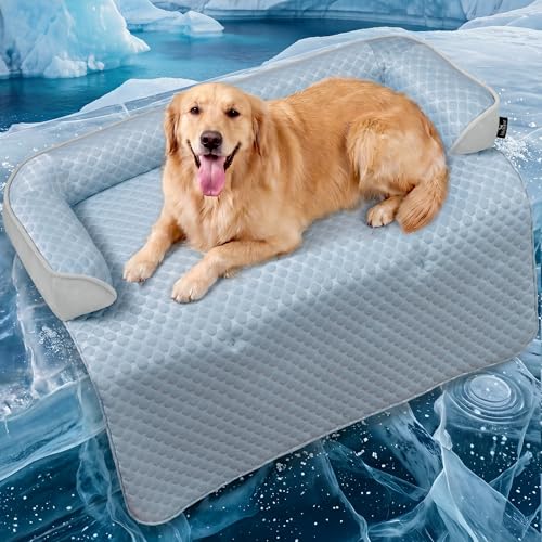 X-Large Cooling Dog Bed Mat - 45 x 37 inch Waterproof Couch Cover for Dogs Washable, Non-Slip Bottom Self Cooling Mat for Dogs, Durable & Non-Gel, Dog Couch Bed for Sofa Floor Car, Light Blue - color: Light Blue, size: 45"L x 37"W x 5"Th