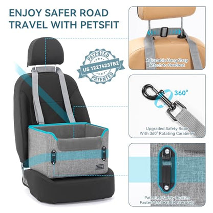 PETSFIT Dog Car Seats for Small Dogs – Patented Safety Buckles – Safety Tether – Foldable Travel Dog Booster Car Seat Reduces Anxiety & Road Trips – Stable Frame, Soft Cushion, Fits Front/Back Seat