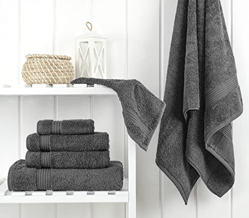 Cotton Paradise Towel Set of 6, 2 Bath Towels, 2 Hand Towels and 2 Washcloths Towels for Bathroom Sets, Smoke Gray - color: Dark Gray