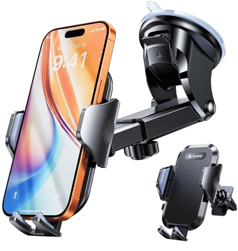 andobil Military-Grade Phone Holders for Your Car 【89+ LBS Strongest Suction & Metal Clip】 2026 Ultimate Car Phone Holder, Dashboard Windshield Vent Cell Phone Car Mount for iPhone Sumsung Android - color: Black