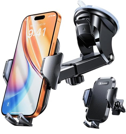 andobil Military-Grade Phone Holders for Your Car 【89+ LBS Strongest Suction & Metal Clip】 2026 Ultimate Car Phone Holder, Dashboard Windshield Vent Cell Phone Car Mount for iPhone Sumsung Android - color: Black