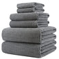 POLYTE 430 GSM Microfiber Quick Dry Lint Free Oversize Bath Towel Set, 6 Piece (Waffle Weave) - color: Gray