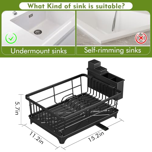 Kmiectse Dish Drying Rack - Space-Saving Small Dish Rack for Kitchen Counter, Rust-Resistant Kitchen Drying Rack, Compact Dish Drainer Organizer with Utensil Holder for Home Kitchen, Black - color: Black