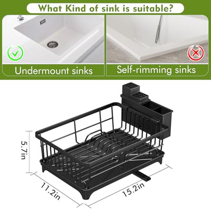 Kmiectse Dish Drying Rack - Space-Saving Small Dish Rack for Kitchen Counter, Rust-Resistant Kitchen Drying Rack, Compact Dish Drainer Organizer with Utensil Holder for Home Kitchen, Black - color: Black
