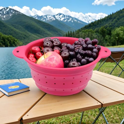 Collapsible Silicone Colander Bowl Set,BPA Free, Heat Resistant, Stainless Steel Nesting, Portable Washing Basket Strainer Drain Basin for Pasta, Vegetable and fruit, Kitchen, Camping, Hiking - color: Red+Green