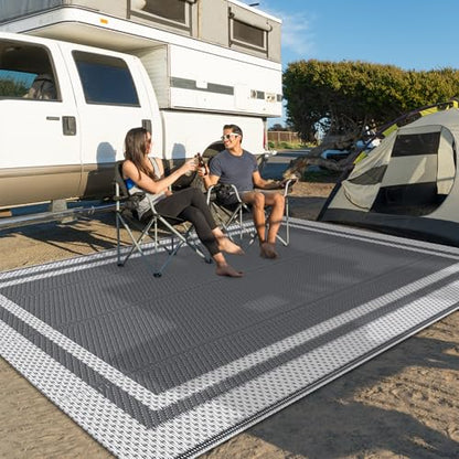 HappyTrends Outdoor Rug Reversible Portable Plastic Straw Camping Rugs for Outside RV,Large Waterproof Outdoor Area Rugs for Patio,Deck,Porch,Balcony(5'x 8',White&Gray) - size: 5' x 8' (Rectangular)