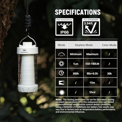 Wurkkos CL01 Camping Lantern Rechargeable, 550LM Waterproof Tent Light with Magnet Base, Up to 300H Runtime,Portable Lantern Flashlight with RGB light,Emergency Camp Light for Hurricane,Hiking,Camping - color: White